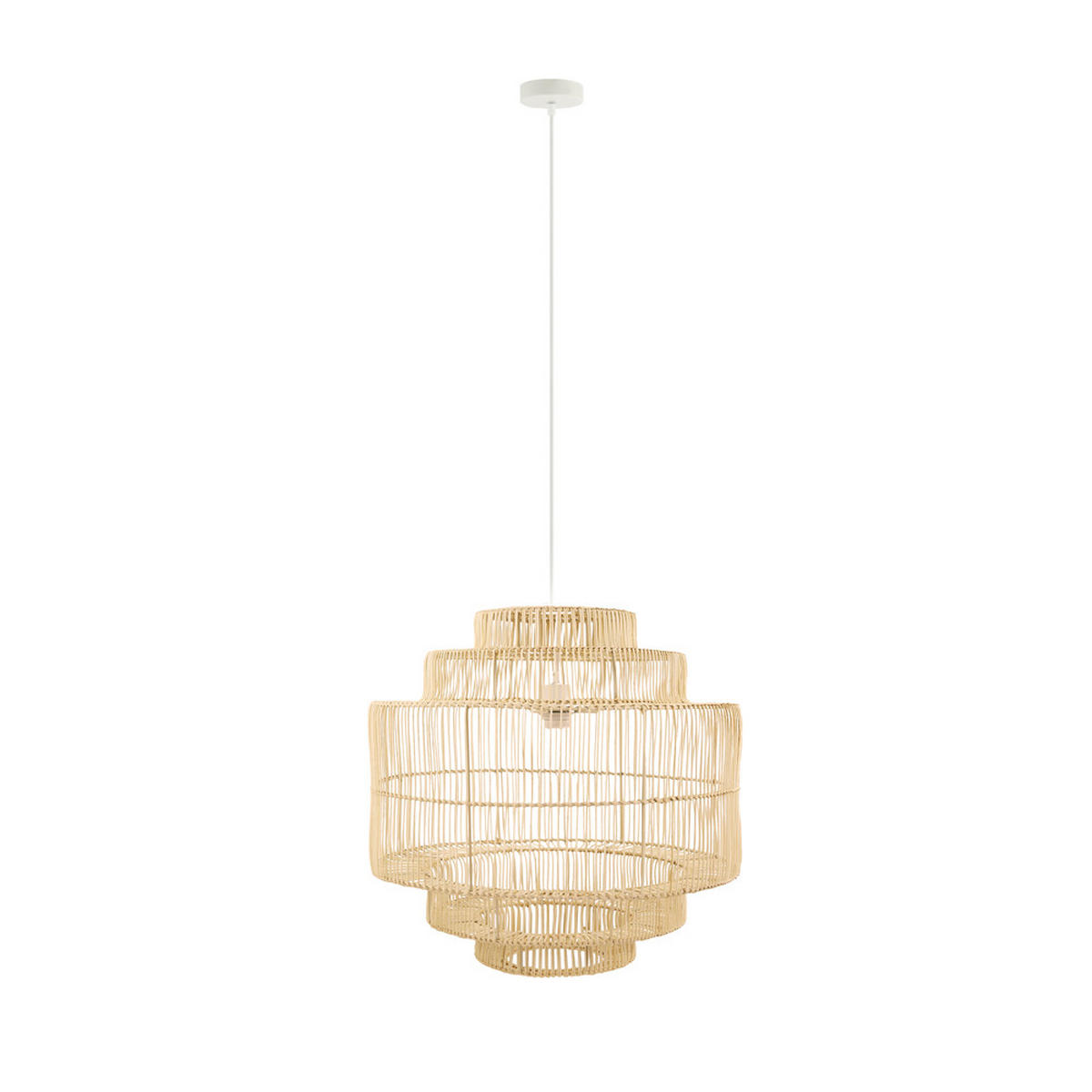 HÄNGELEUCHTE SIA - Weiß / Bambus, Hängeleuchte - Weiß/Braun, Kunststoff (53/53/150cm) - Home Deluxe