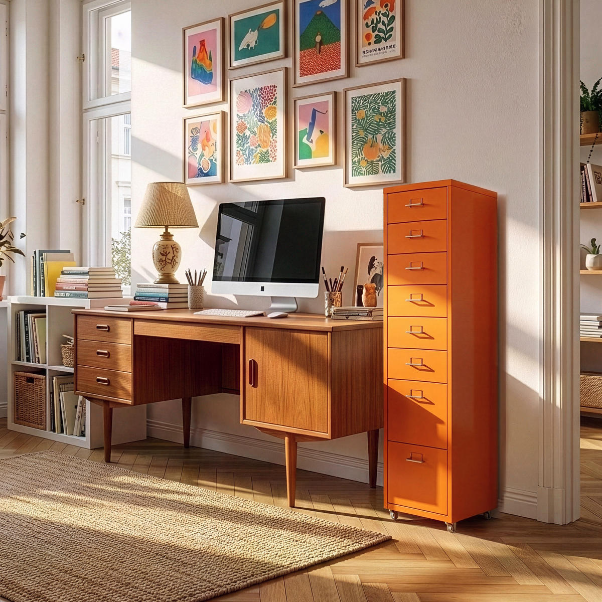 KONTEJNER NA KOLESÍCH Kökar - pomerančová, kov (28/109/41cm) - [en.casa]