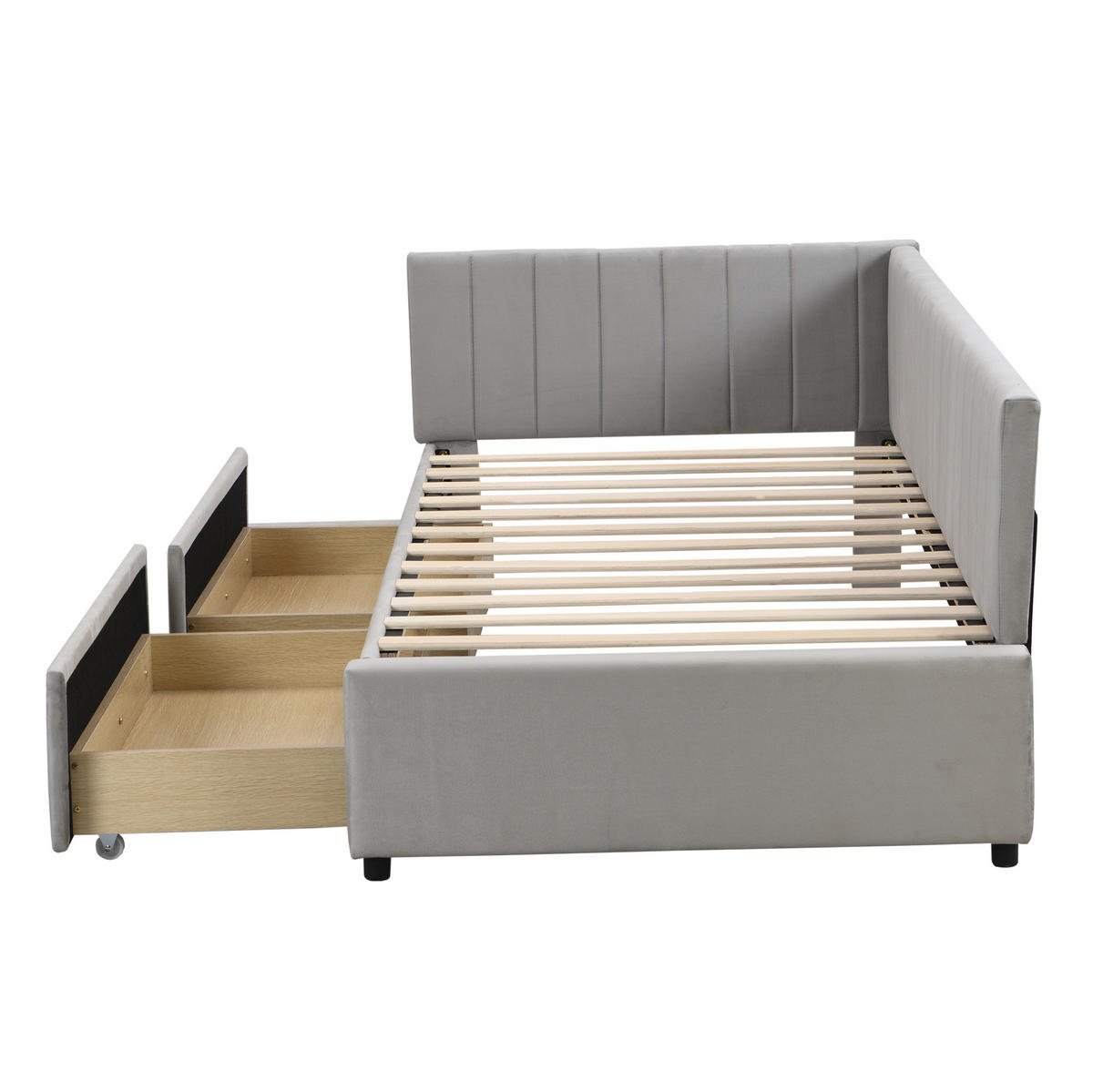 TAGESBETT 90/200 cm mit 2 Stauraumschubladen, Lattenrost und Samtbezug, Grau - Grau, Leder (90/200cm) - Redom