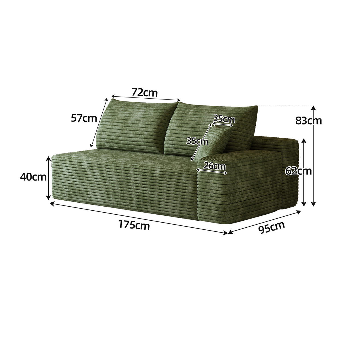 SOFAELEMENT DE-34721 rechte Chaiselongue Grün - Grün, Textil (95/83/175cm) - ComfortXL