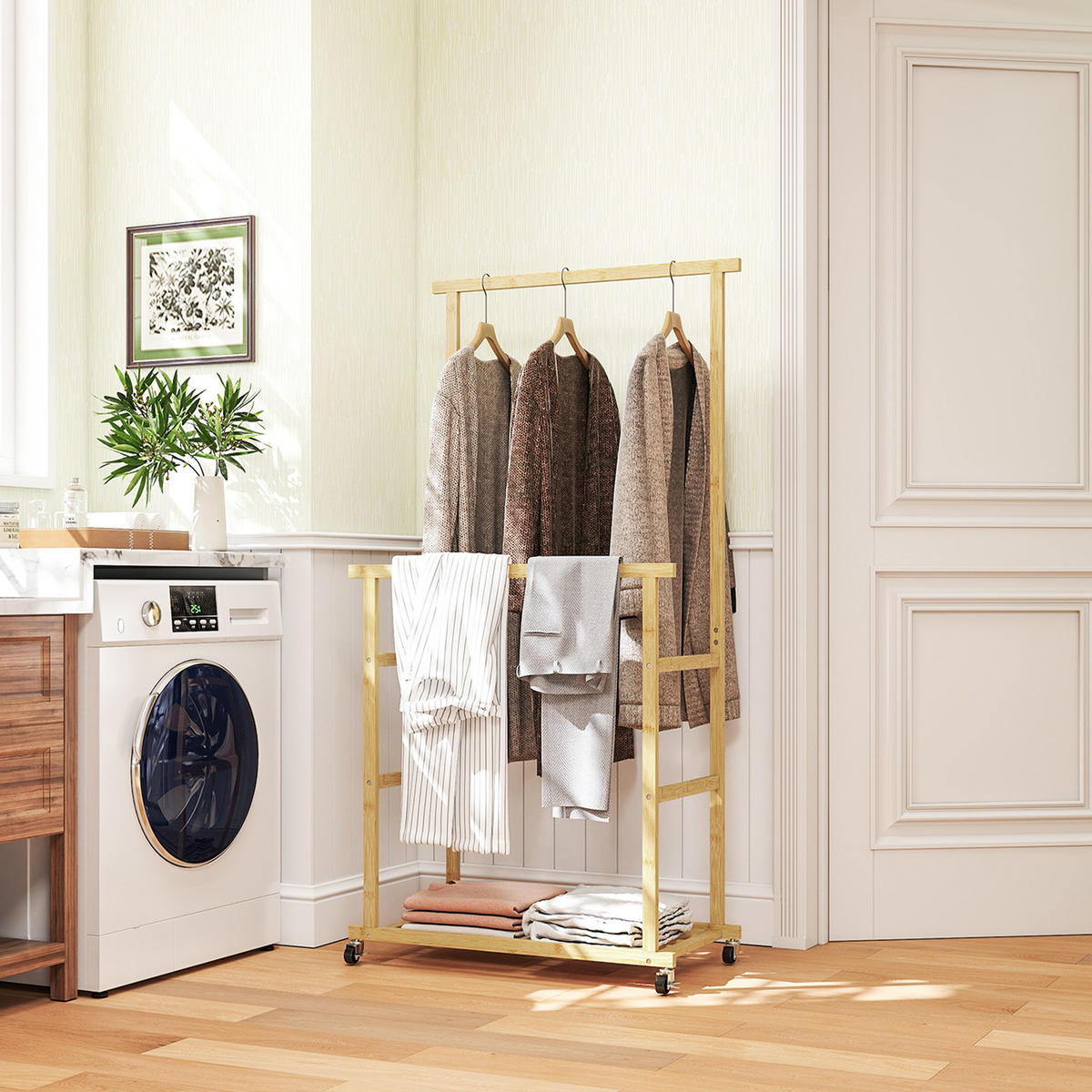 KLEIDERSTÄNDER DE-09958 mit Rollen, Natur - Naturfarben, Naturmaterialien (80/160/40cm) - ComfortXL