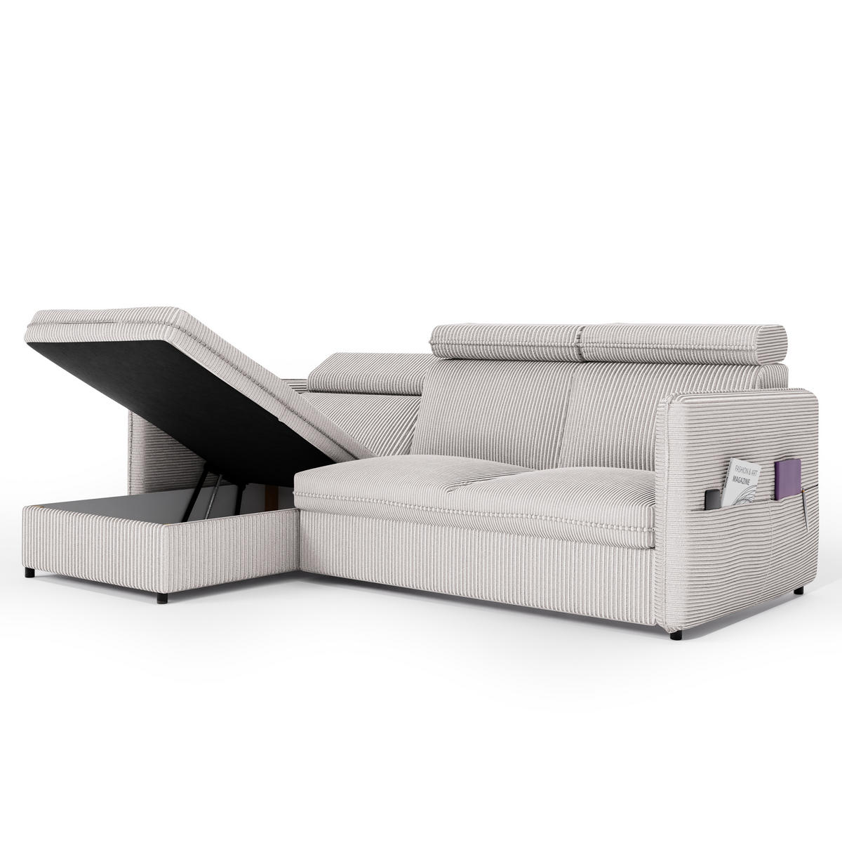 ECKSOFA mit Schlaffunktion und Bettkasten, Beige - Beige, Holzwerkstoff/Textil (220/140cm) - Idohome