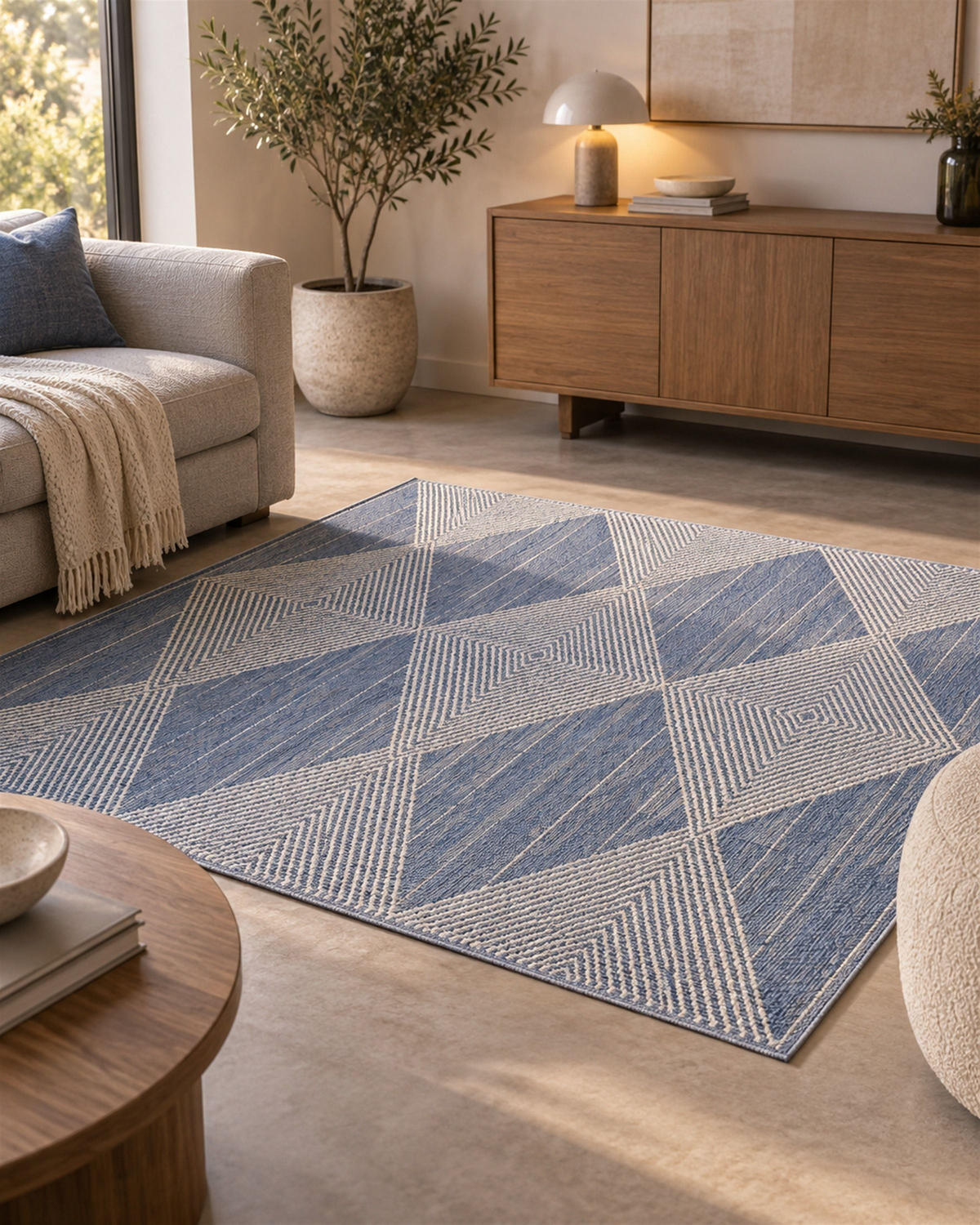KURZFLOR-TEPPICH Datca 200/200 cm - Blau, Textil (200/200cm) - Beliani