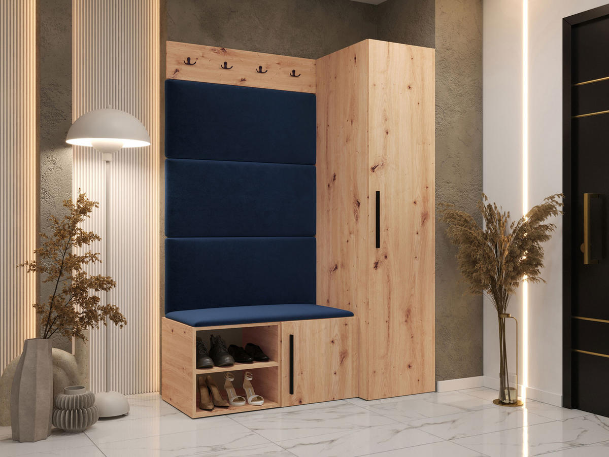MOBILIER PENTRU HOL Medi II - albastru/stejar Artisan, material plastic/compozit lemnos (40/191/50cm) - MIRJAN24