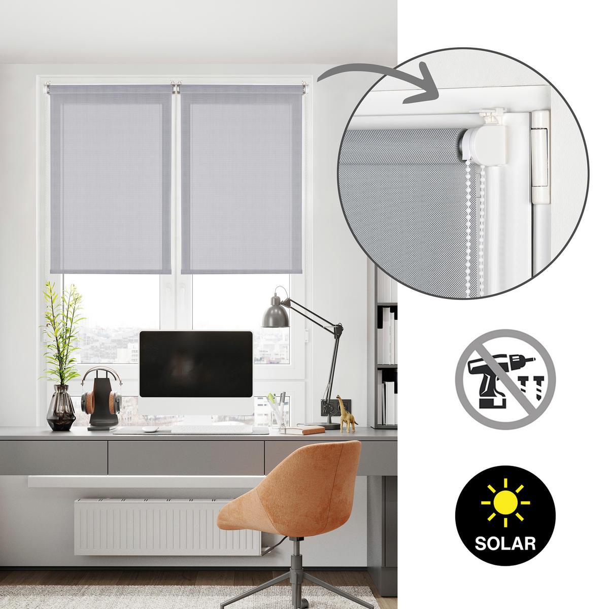 SCREEN-ROLLO without drilling Grau 75X180 - Grau, Kunststoff (75/180cm) - STORESDECO