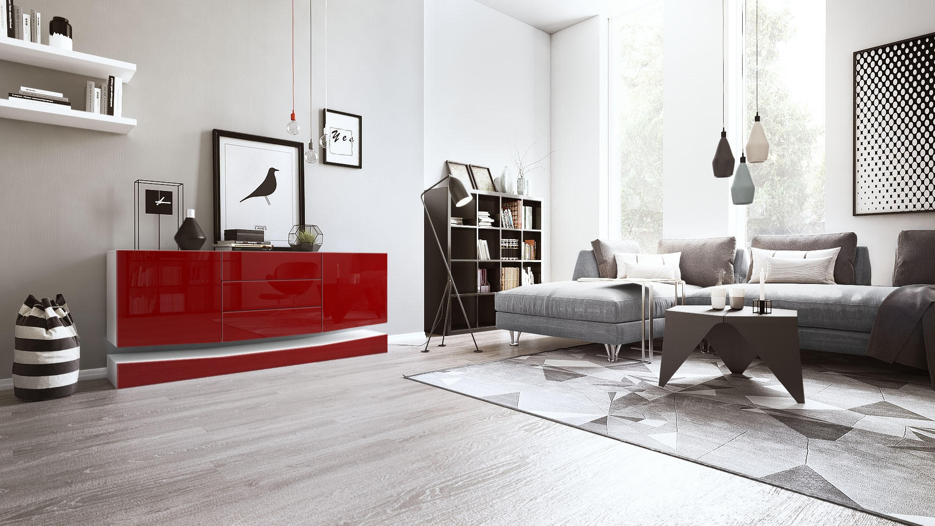 SIDEBOARD City Fronten in Bordeaux Hochglanz - Bordeaux, Holzwerkstoff (178/82/39cm) - Vladon