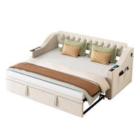 MULTIFUNKTIONSBETT 90/180 cm Beige mit USB-Ladeanschluss und Stauraum - Beige, Textil (90/180cm) - OKWISH
