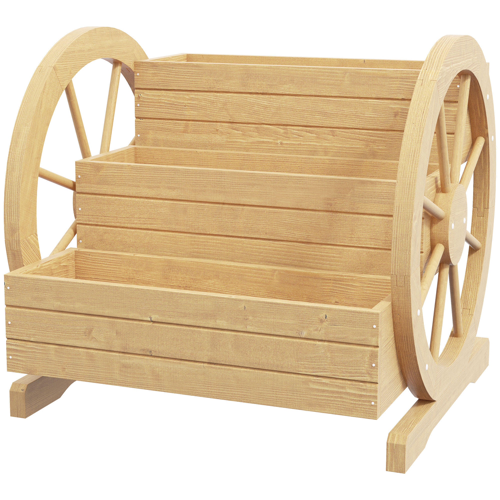 Outsunny VYŠŠÍ ZÁHON v designu s motivem kola od vozu, smrkové dřevo 62/61/57 cm