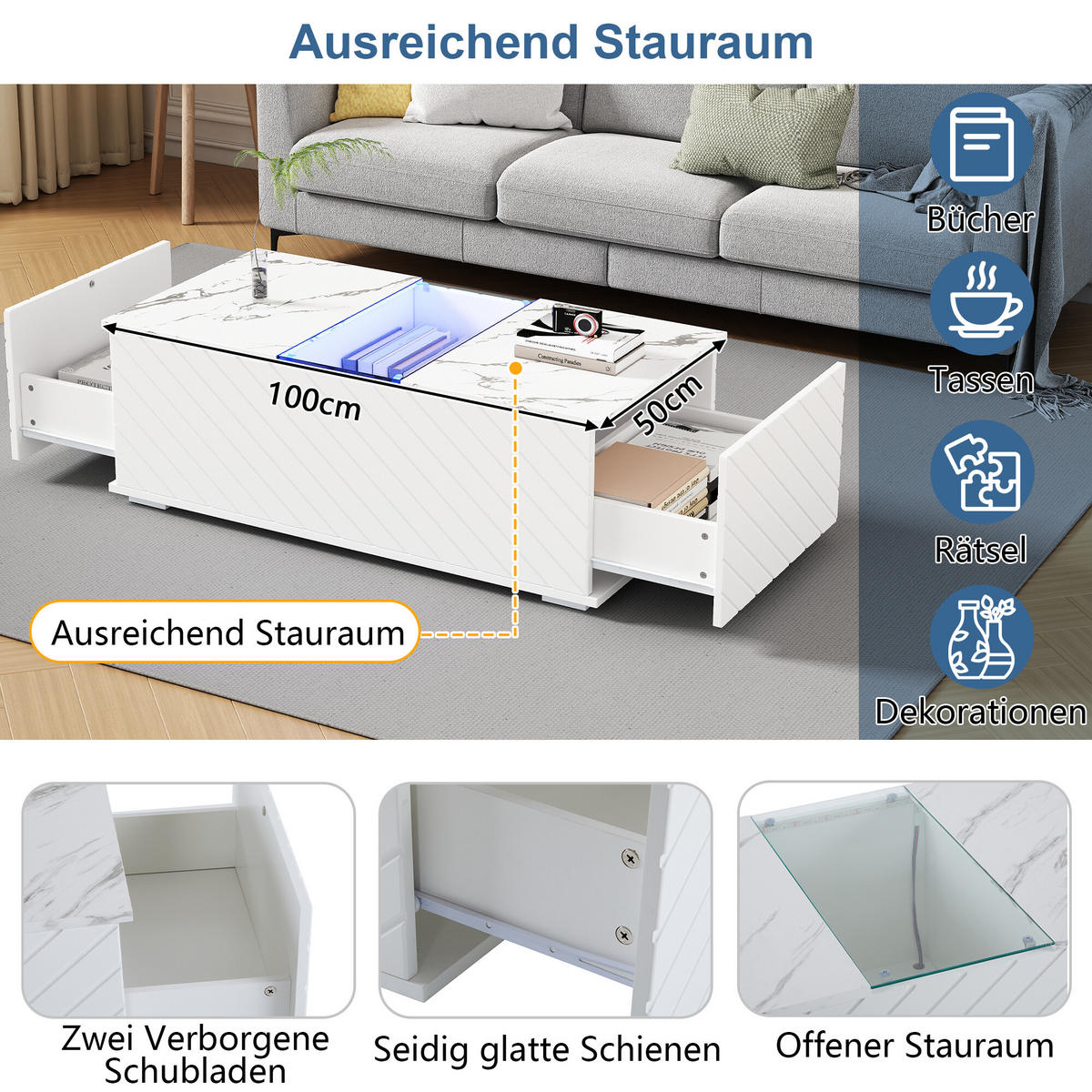 COUCHTISCH Weiß 100/50/35 cm - Weiß, Holzwerkstoff (100/50/35cm) - Urban Meuble