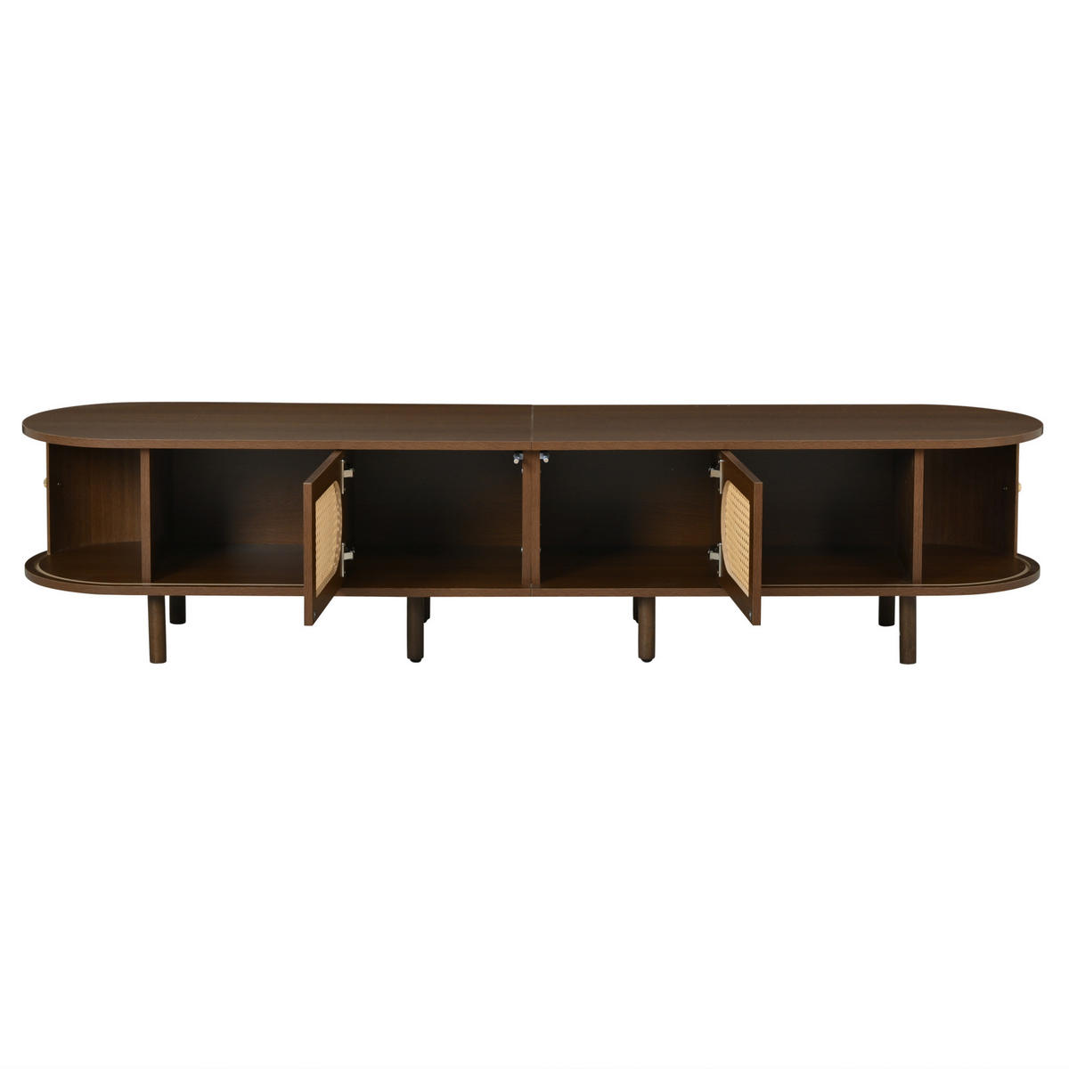 TV-LOWBOARD aus MDF 180x40x40 cm Dunkle Eiche mit Rattan-Stil, 2 Schrank- und 2 Rollladentüren - Braun, Holzwerkstoff (180/40/40cm) - IVMEU