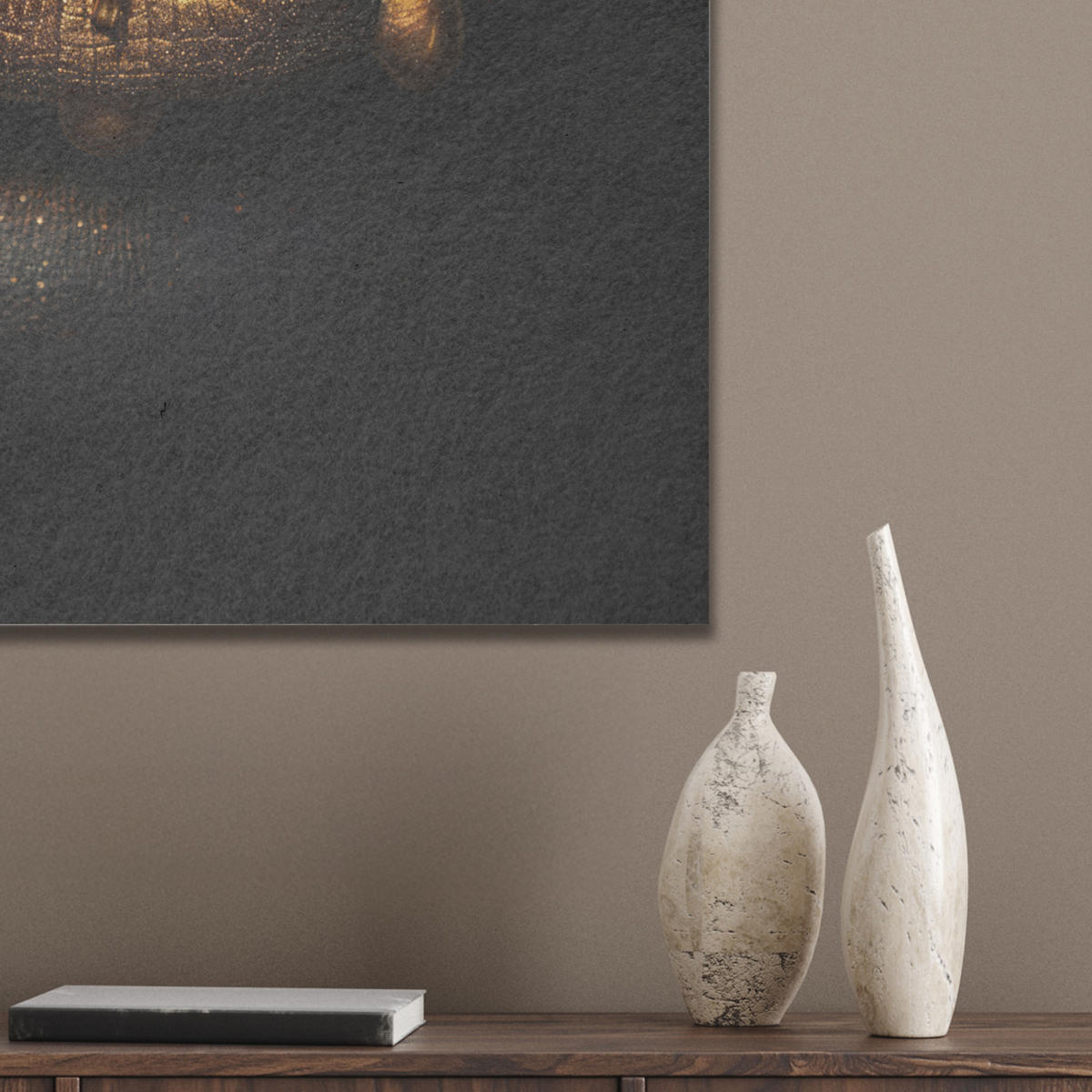 AKUSTIKBILD Frau - Porträt - Lippen - Gold - Schwarz Kunstdruck Schlafzimmer 50x70 cm - Schwarz, Kunststoff (50/70/0.9cm) - MuchoWow