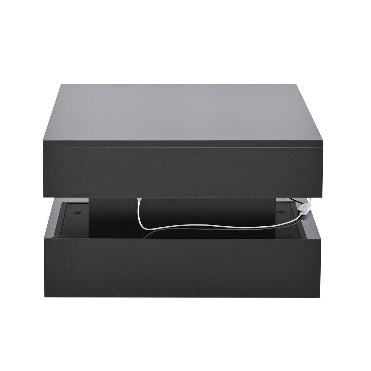 COUCHTISCH 65/65/38,5 cm hochglänzend mit LED-Beleuchtung und 2 Schubladen - Schwarz, Holzwerkstoff (65/65/38.5cm) - OKWISH