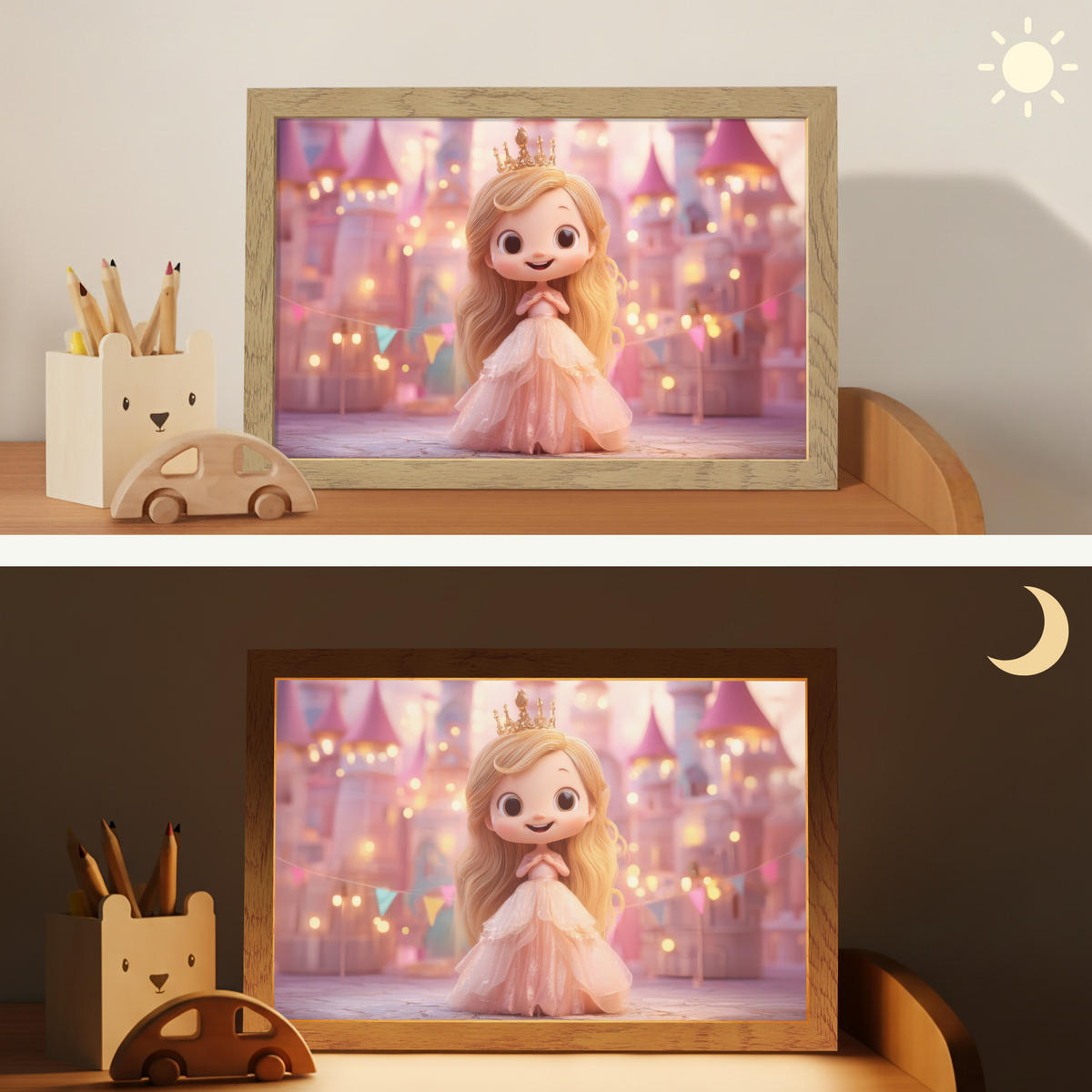 NACHTTISCHLAMPE Prinzessin - Rosa - Schloss 30x20 cm - Rosa, Holzwerkstoff (8/30/20cm)