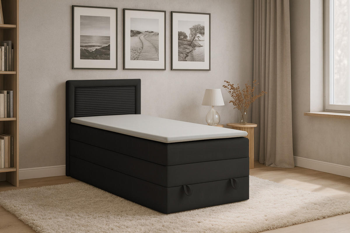 BOXBETT NORA 100/200 in Velours Schwarz - Schwarz, Holz/Holzwerkstoff (100/200cm) - Deine Möbel 24