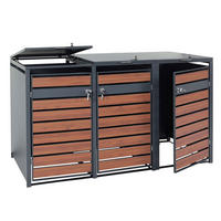 MÜLLTONNENBOX 3er/6er XL 117x215x98cm Metall 95kg Anthrazit Kirsche-Holzoptik Dunkelbraun - Kirschbaumfarben, Metall (215/117/98cm) - PROREGAL