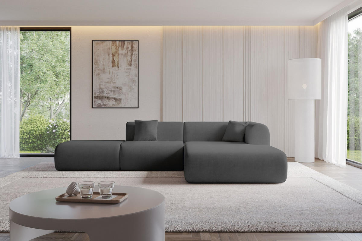 ECKSOFA Ottomane Rechts OVLY-L 289x176x71 Dunkelgrau Samt - Dunkelgrau/Anthrazit, Holzwerkstoff/Kunststoff (289/176cm) - ALTDECOR