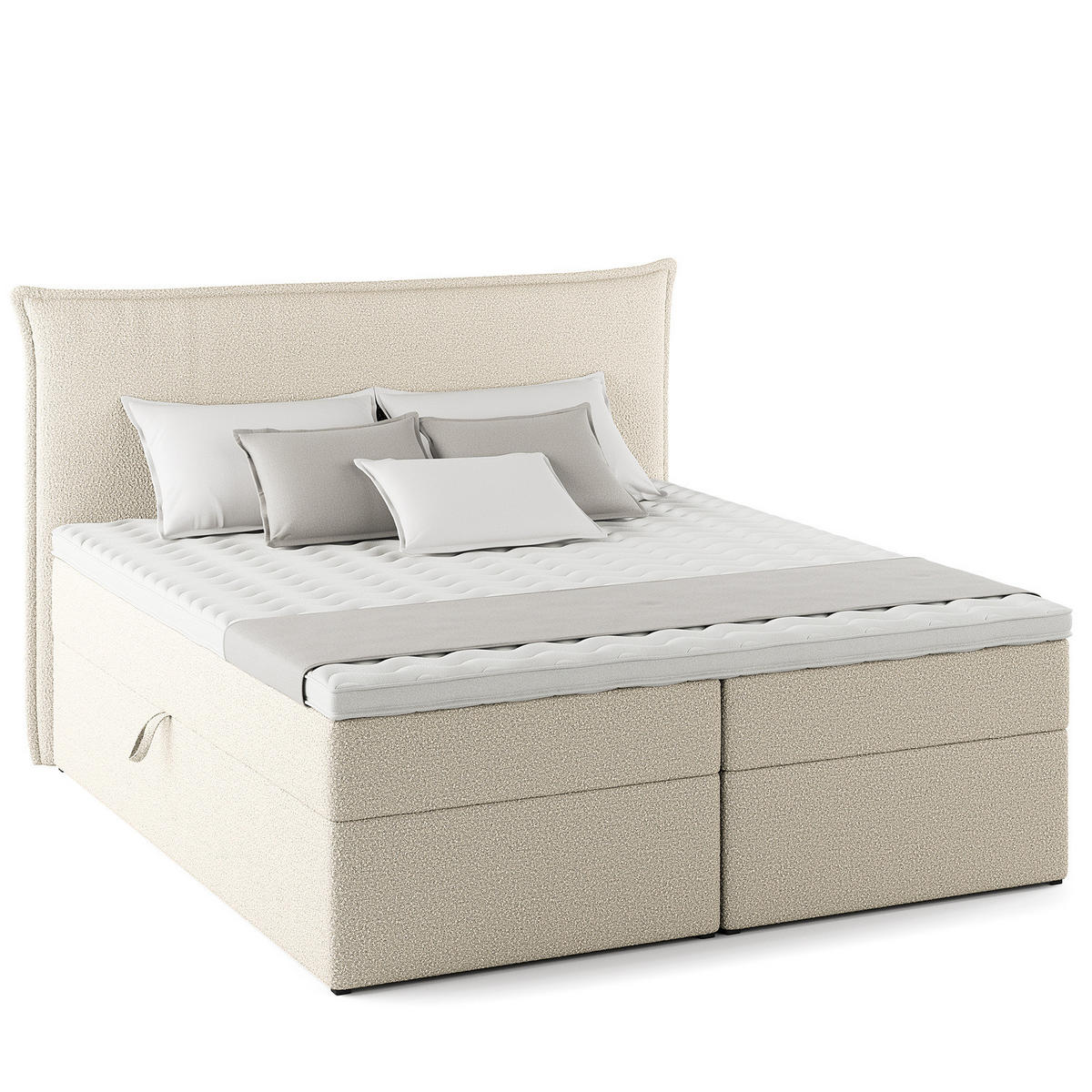 BOXBETT mit Stauraum - Bouclé - Creme, Holzwerkstoff/Textil (180/200cm) - home24