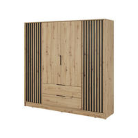 KLEIDERSCHRANK Nelly 4D, Eiche, Schwarzer Paspelierung, mit Schubladen - Schwarz/Eiche Artisan, Holzwerkstoff (206/200/51cm) - Bettso