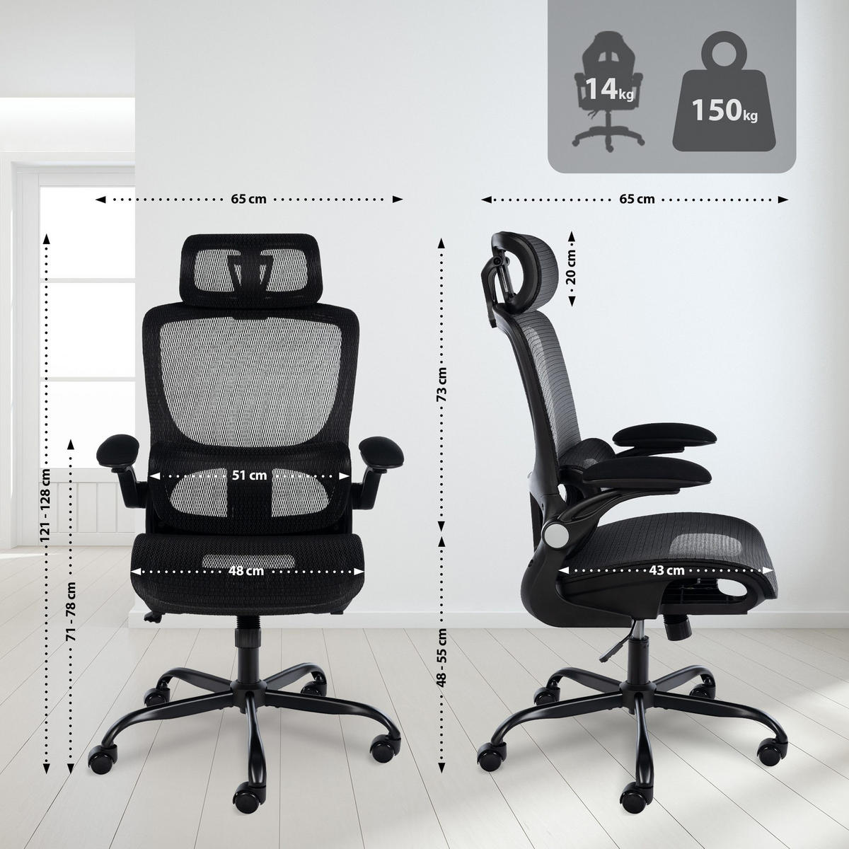 BÜROSTUHL Koven schwarz - Schwarz, Kunststoff/Metall (65/128/65cm) - TPFLiving