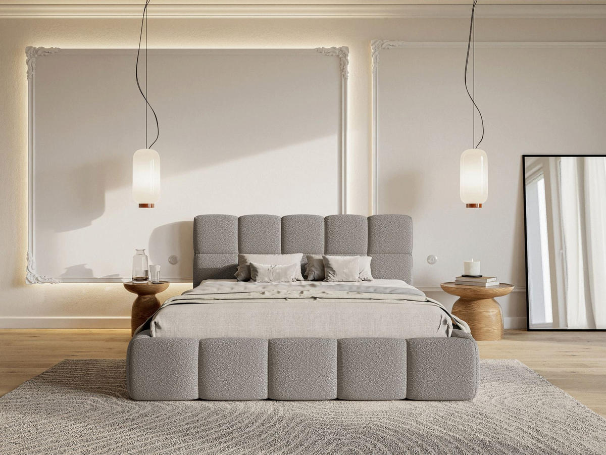 POLSTERBETT Cloudy Grau Bouclé, Bettkasten & Lattenrost, 120x200 cm - Schwarz/Grau, Kunststoff/Textil (120/200cm) - Selsey