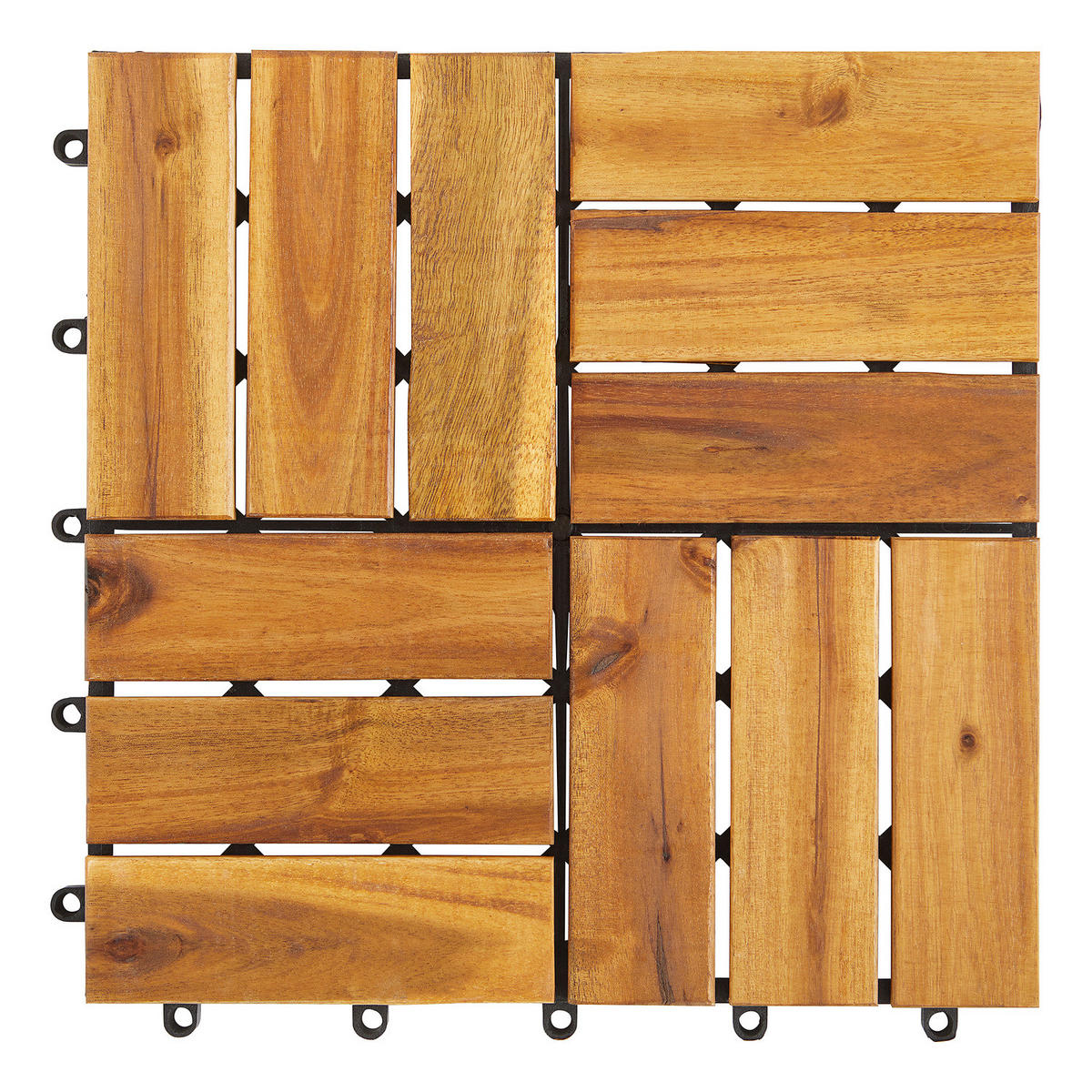 TERRASSENFLIESE - Akazie massiv - 10er-Set - Akaziefarben, Holz/Kunststoff (30/30/2.4cm) - home24