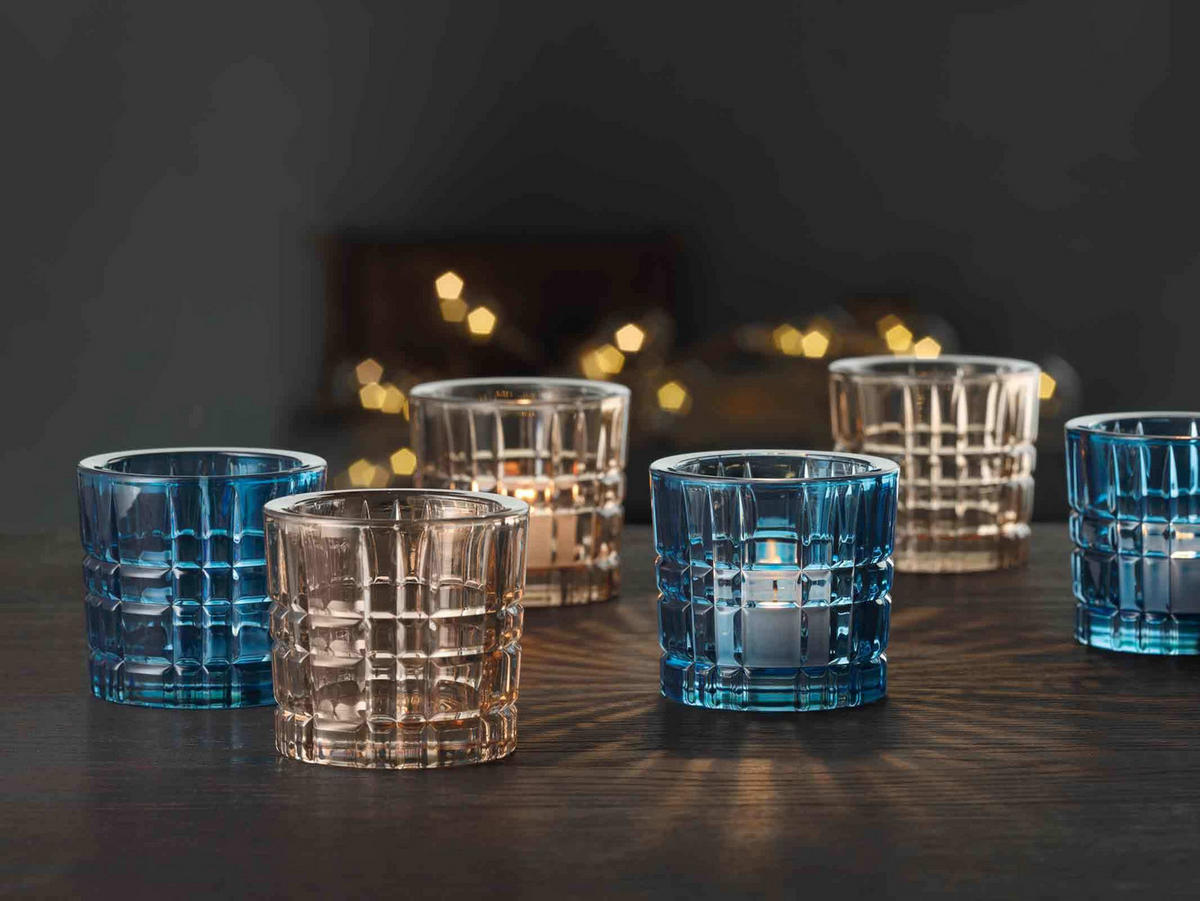 TEELICHTHALTER Square Votives Vintage Blue ø 7,1 x 6,6 cm 2er Set - Blau, Glas (6.6cm) - Nachtmann