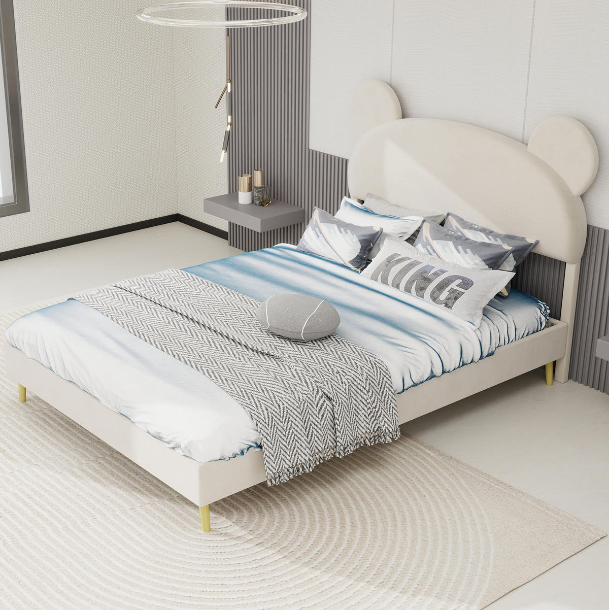 POLSTERBETT 140/200 cm beige aus Stoff und Metall mit Stauraum - Beige, Textil (140/200cm) - OKWISH