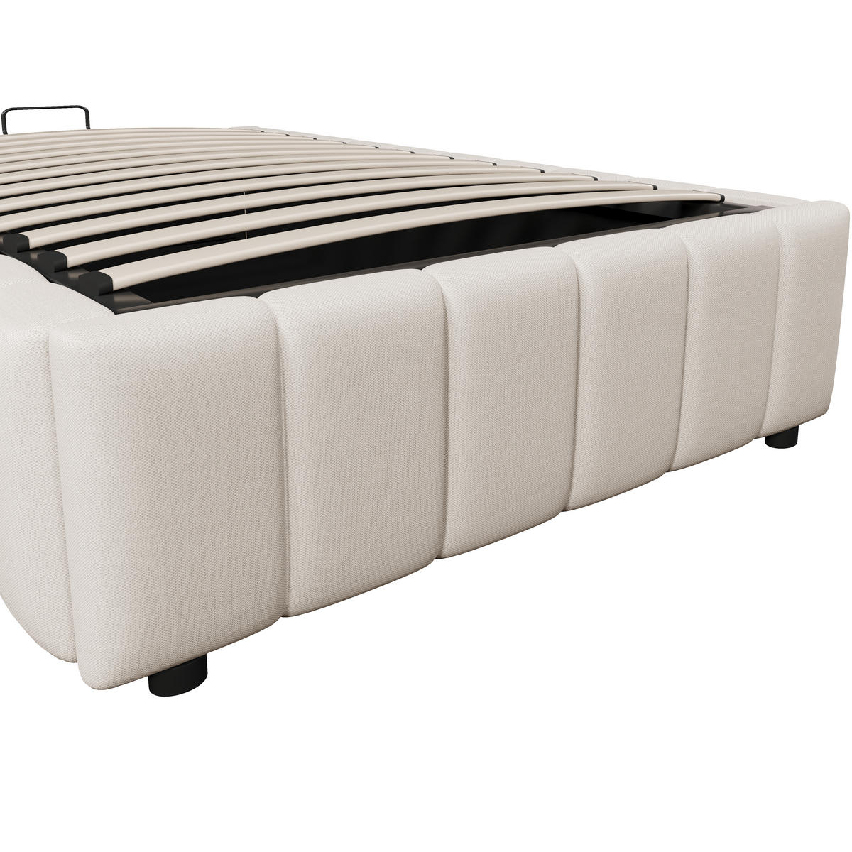 POLSTERBETT 90/200 cm in Beige Leinen mit Stauraum - Beige, Holzwerkstoff/Textil (90/200cm) - WISHDOR