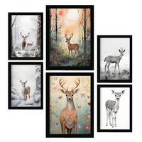 POSTER Set Mit 6 Hirsche A3 & A4 Schwarzer Rahmen - Schwarz, Papier (29/3cm) - Nacnic