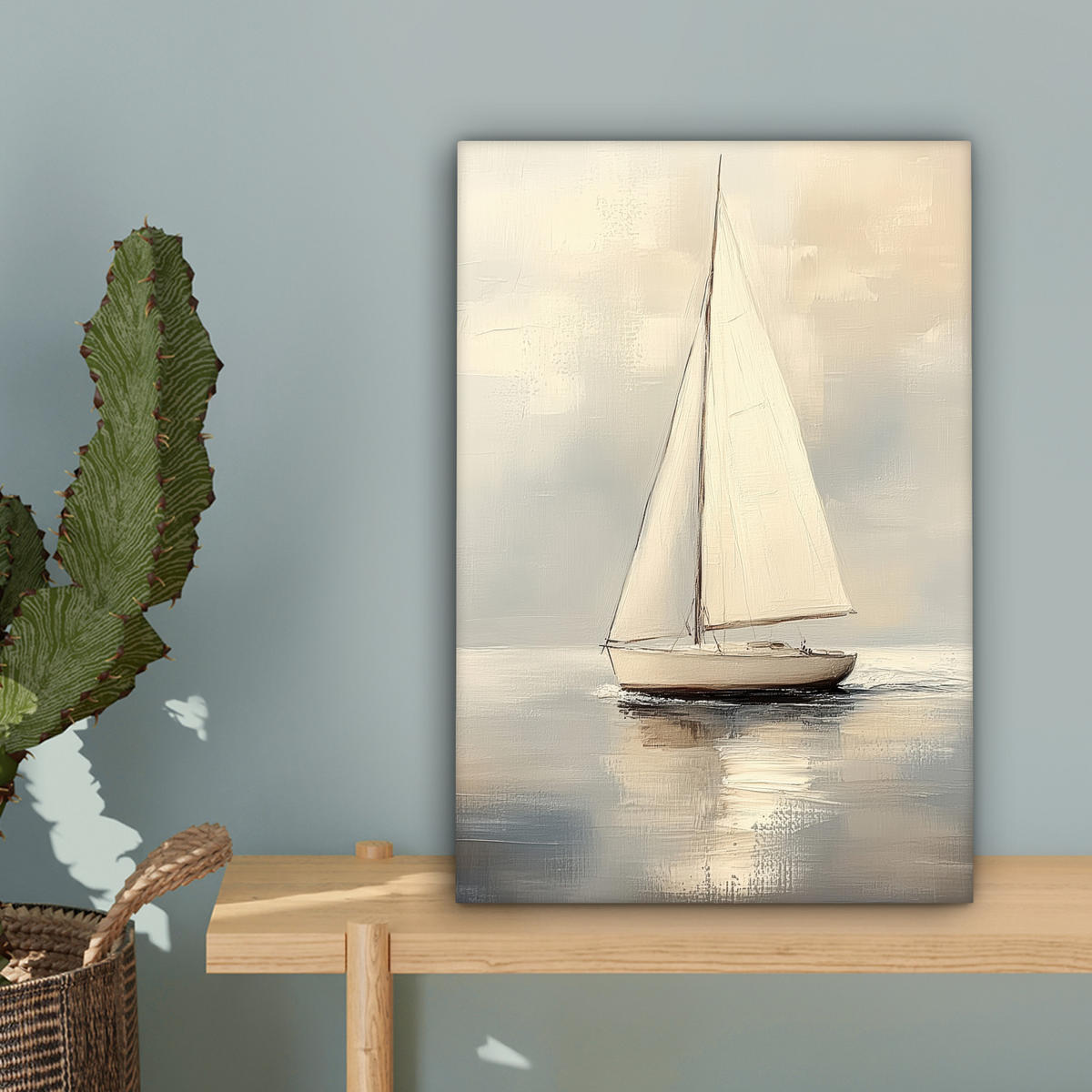 LEINWANDBILD Segelschiff - Meer - Bewölkt 20x30 cm - Creme, Textil (20/30cm) - MuchoWow