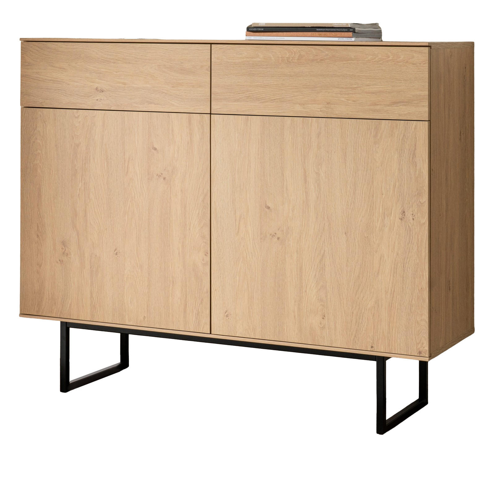 SIDEBOARD Stone Eiche, Kommode 115 x 98 cm, mit Push-to-Open - Eichefarben/Schwarz, Holzwerkstoff/Metall (115/98/40cm) - Furn.Design