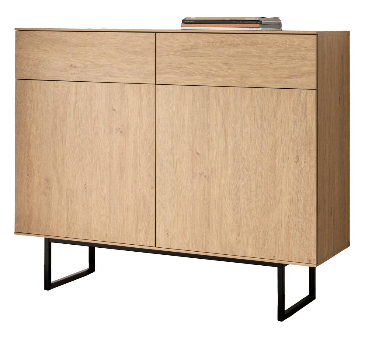 SIDEBOARD Stone Eiche, Kommode 115 x 98 cm, mit Push-to-Open - Eichefarben/Schwarz, Holzwerkstoff/Metall (115/98/40cm) - Furn.Design