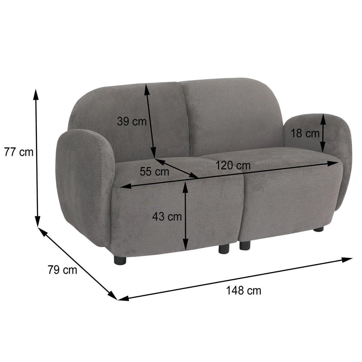 2MÍSTNÁ POHOVKA Krémově bílá - krémová, textil (148/77/79cm) - MCW