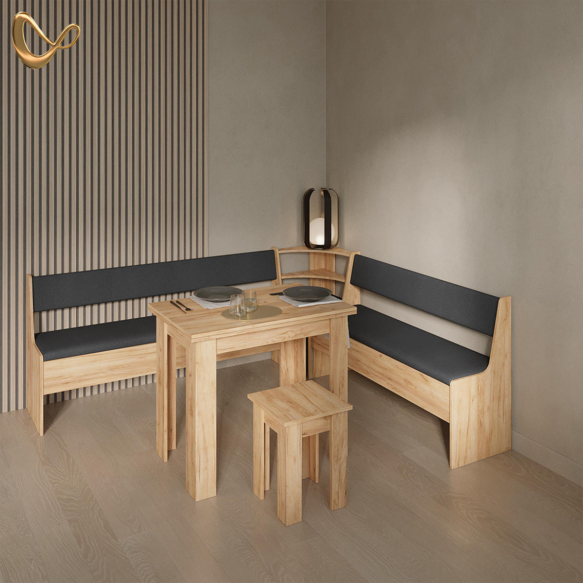 ECKBANKGRUPPE Tiberio Goldkraft Eiche 210 x 180 cm mit Tisch - Honigeiche, Holzwerkstoff (210/80/180cm) - Livinity®