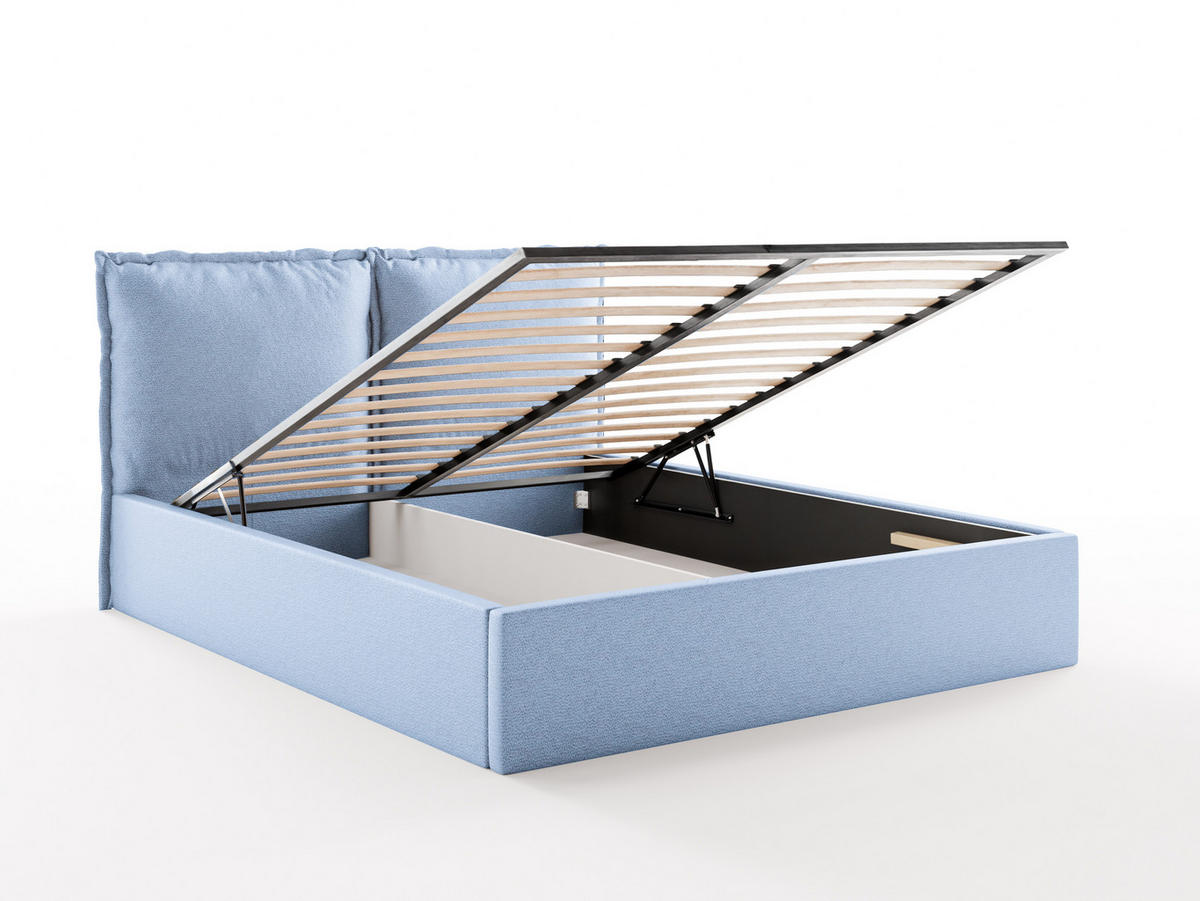 POLSTERBETT MIRA 180x200 cm mit Bettkasten, Stauraum und Metall-Lattenrost – VIBE Hellblau - Schwarz/Hellblau, Textil/Metall (180/200cm) - Luxkor24