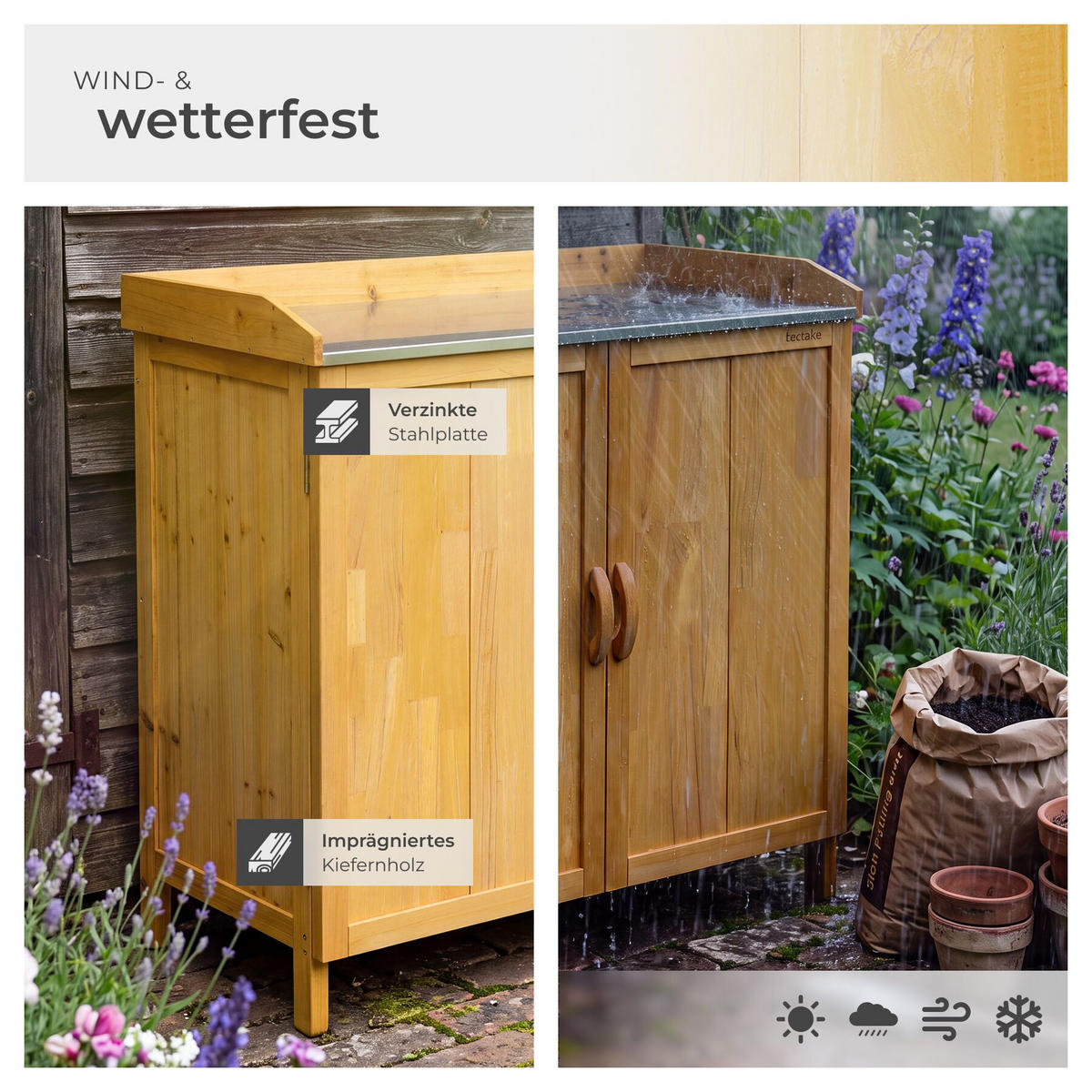 PFLANZTISCH Vita, 98 x 48 x 95 cm, braun - Braun, Holz (98/48/95cm) - tectake