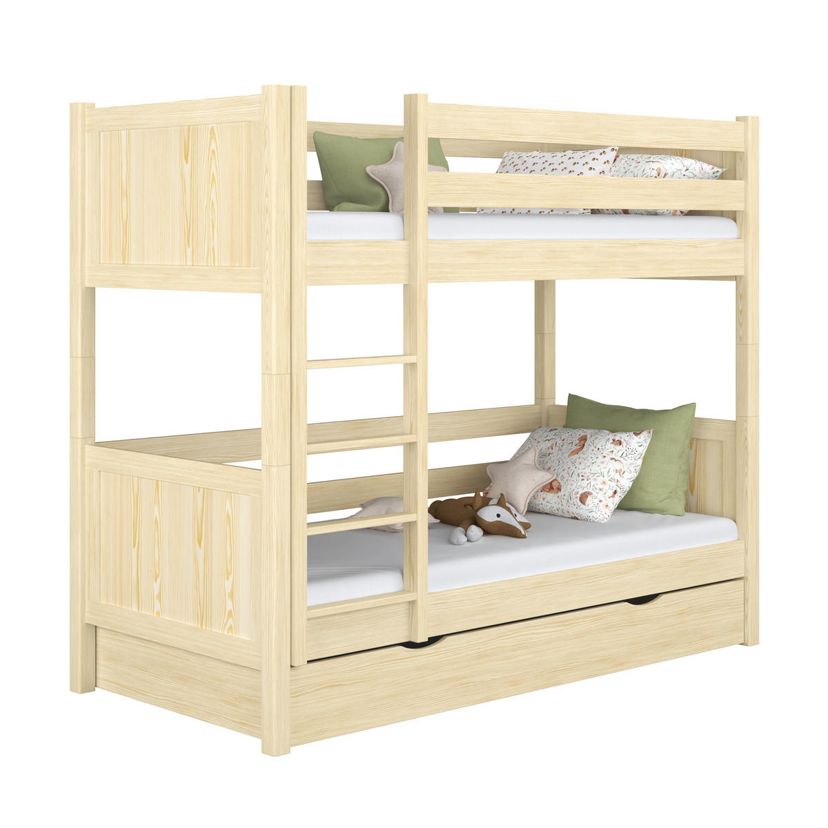 ETAGENBETT N02 mit Schublade Klare Kiefer 120/180 - Braun, Naturmaterialien/Holz (120/180cm) - N-Wood