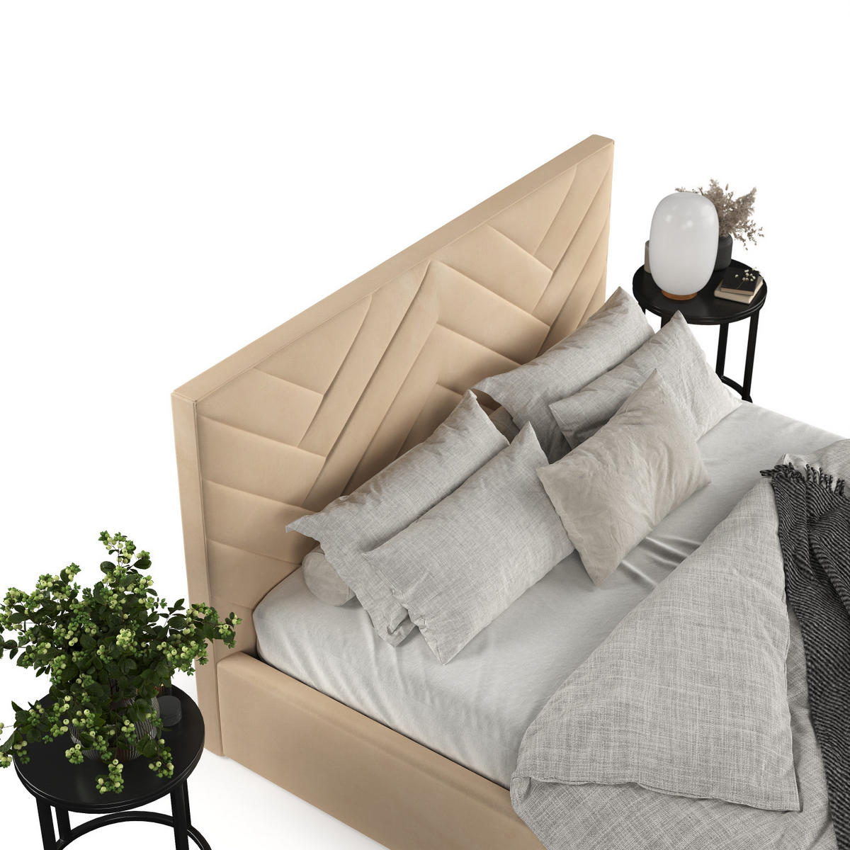 POLSTERBETT Arco 160/200 cm Beige im Kronos Stoff - Beige/Schwarz, Holz/Holzwerkstoff (160/200cm) - AltaBeds