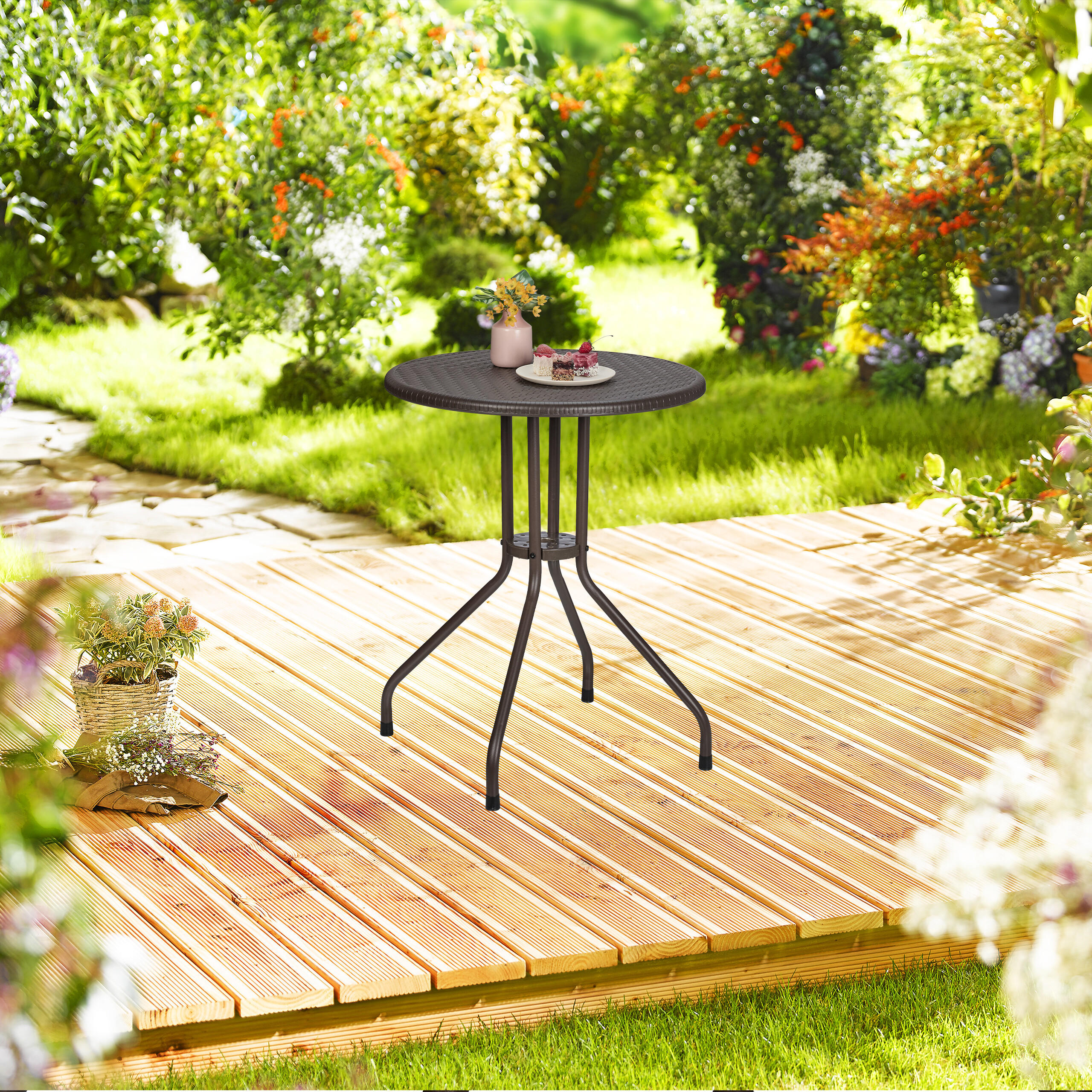GARTENTISCH - Braun, Kunststoff/Metall (60/60/73cm) - Relaxdays