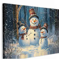 LEINWANDBILD Schneemann - Schnee - Winter - Wald Wanddeko 90x60 cm - Hellblau, Textil (90/60cm) - MuchoWow