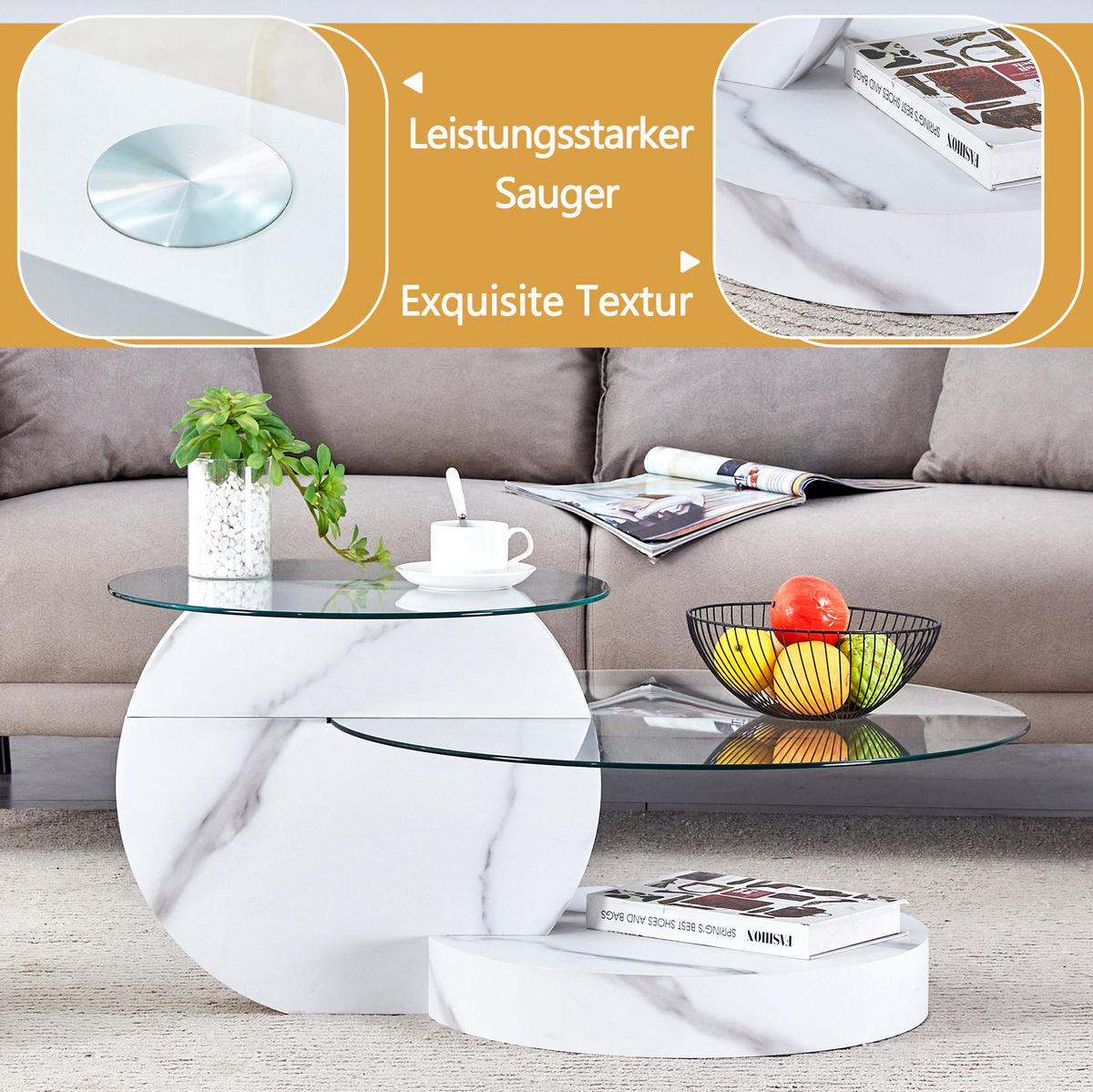COUCHTISCH 50/70 cm Transparent/Weiß aus MDF und Sicherheitsglas mit Ablage - Weiß, Holzwerkstoff (90/70/44cm) - OKMYHOME
