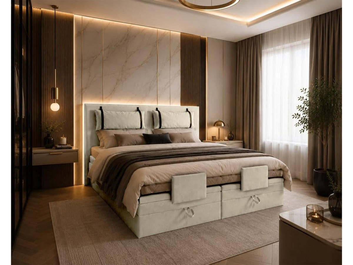 BOXSPRINGBETT 140x200 cm, PORTO, Bett mit elektrisch verstellbarem Lattenrost, Loser Matratze, Beige - Beige, Holz/Kunststoff (140/200cm) - Trada