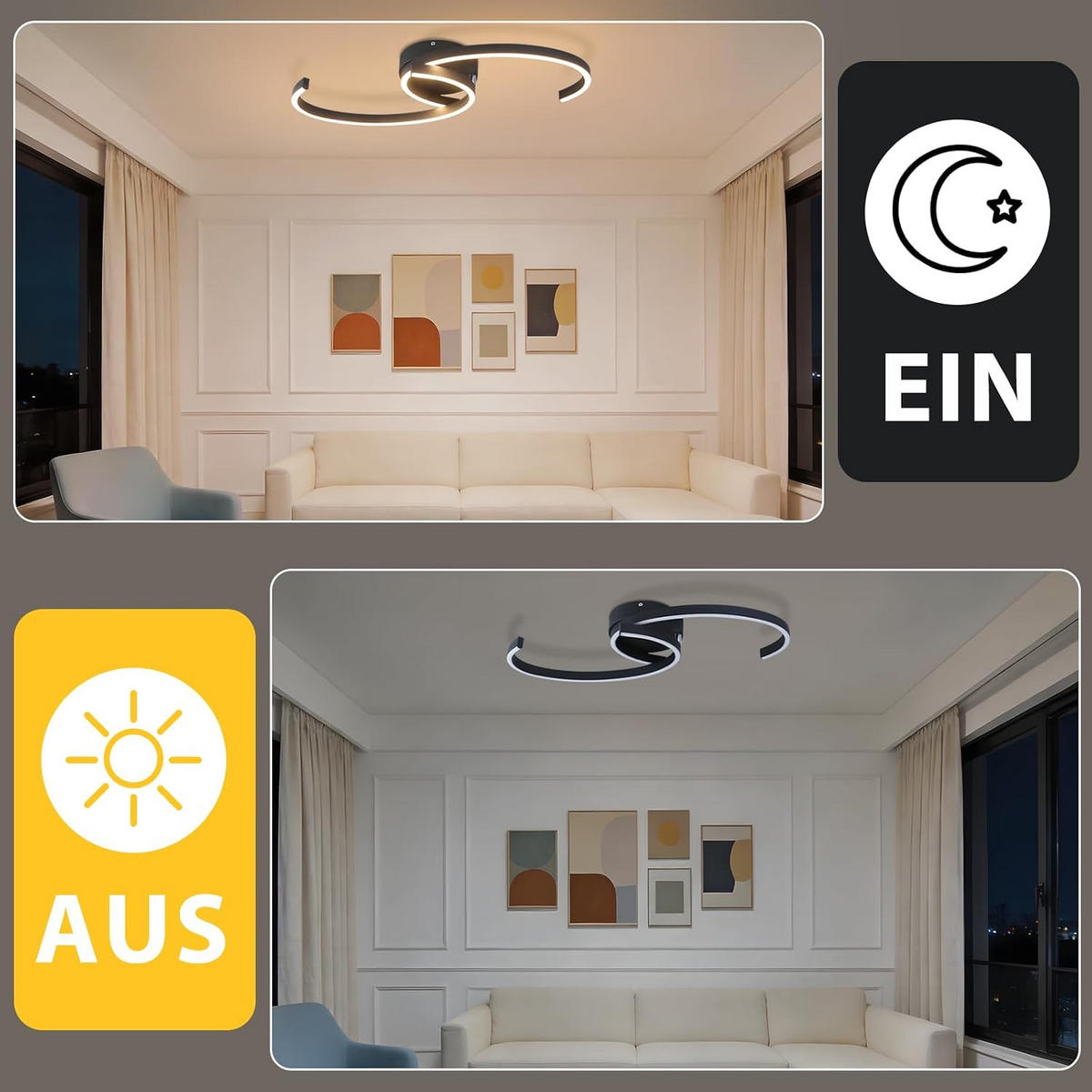 LED DECKENLEUCHTE Hornwall 61.6/7.0/23.0 cm - Schwarz, Metall (38/23/7cm) - ZMH