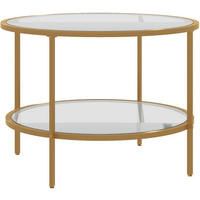 BEISTELLTISCH 60/43 cm in Gold mit 2 Etagen und Glasplatten - Goldfarben, Glas (60/60/43cm) - BEAOK