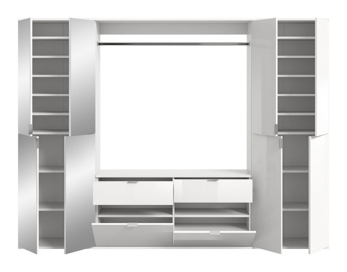 GARDEROBENKOMBINATION 4tlg. Projekt X Garderobe in weiß Nb. und weiß hochglanz B/H/T: 243x193x34 cm - Weiß, Holzwerkstoff (243/193/34cm)