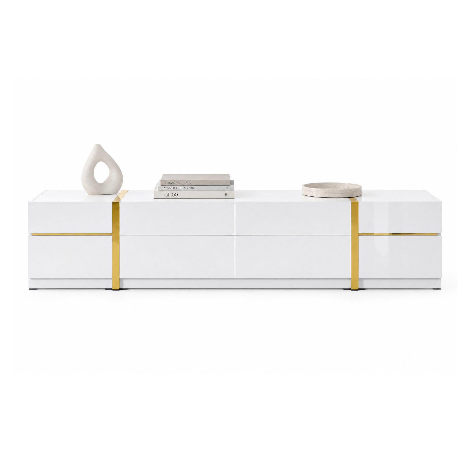 LOWBOARD in Weiß TV-Schrank mit Schubladen und Türen für Wohnzimmer, B180/T40/H38 cm - Weiß, Holzwerkstoff (180/38/40cm) - STILVORA