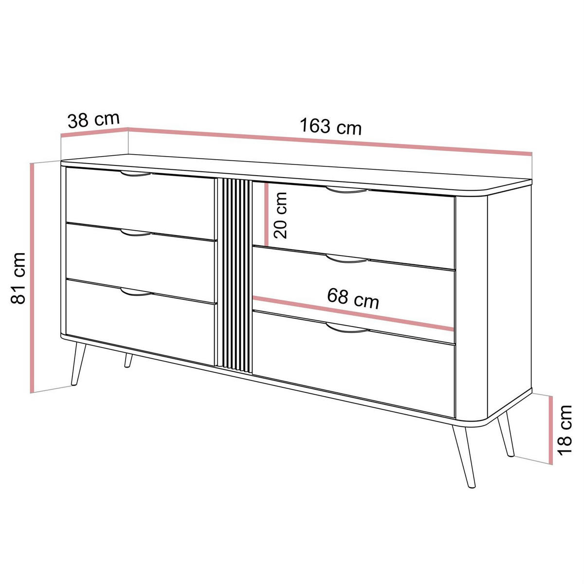 KOMMODE TWILIGHT 6S mit Schubladen - Eichefarben, Holzwerkstoff (163/81/38cm) - Lookway