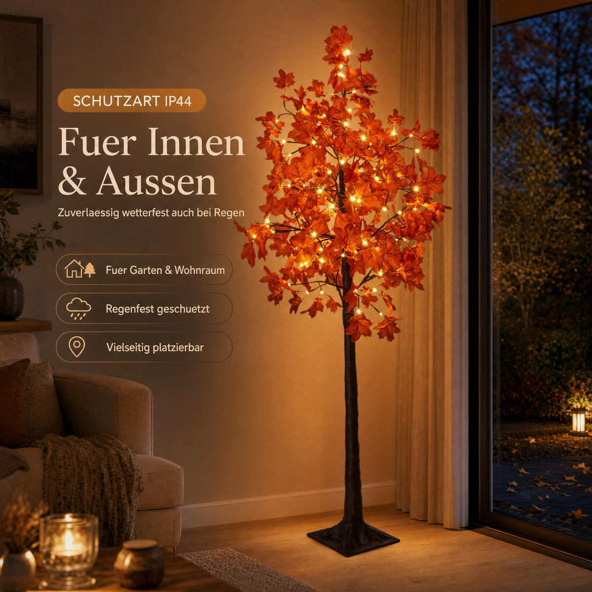 LED-HERBSTBAUM - 180cm hoch mit 120 warmweißen LEDs, elastischen Zweigen und Timerfunktion für Innen- und Außenbereich - Weiß, Kunststoff (21.5/21.5/185cm) - Northpoint