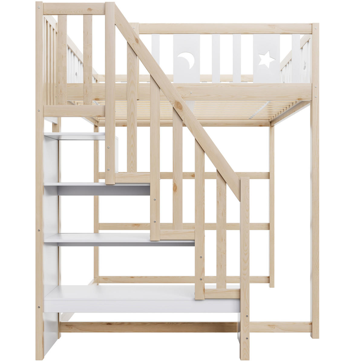 HOCHBETT 140/200 cm mit Treppe, Regalen und Sofabereich aus, Natur/Weiß - Naturfarben, Holzwerkstoff (140/200cm) - Redom