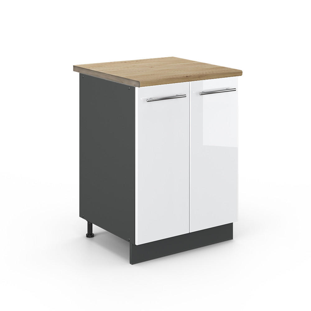 KÜCHENUNTERSCHRANK Fame-Line Weiß Hochglanz 60 cm, AP Eiche - Weiß Hochglanz/Anthrazit, Holzwerkstoff (60/82/60cm) - Vicco